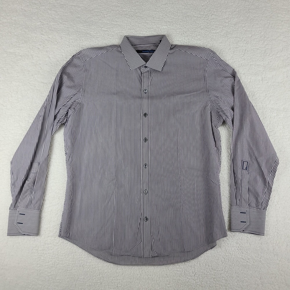 Zachary Prell Dress Shirt‎ Mens Large Blue Brown White Striped Button Up
